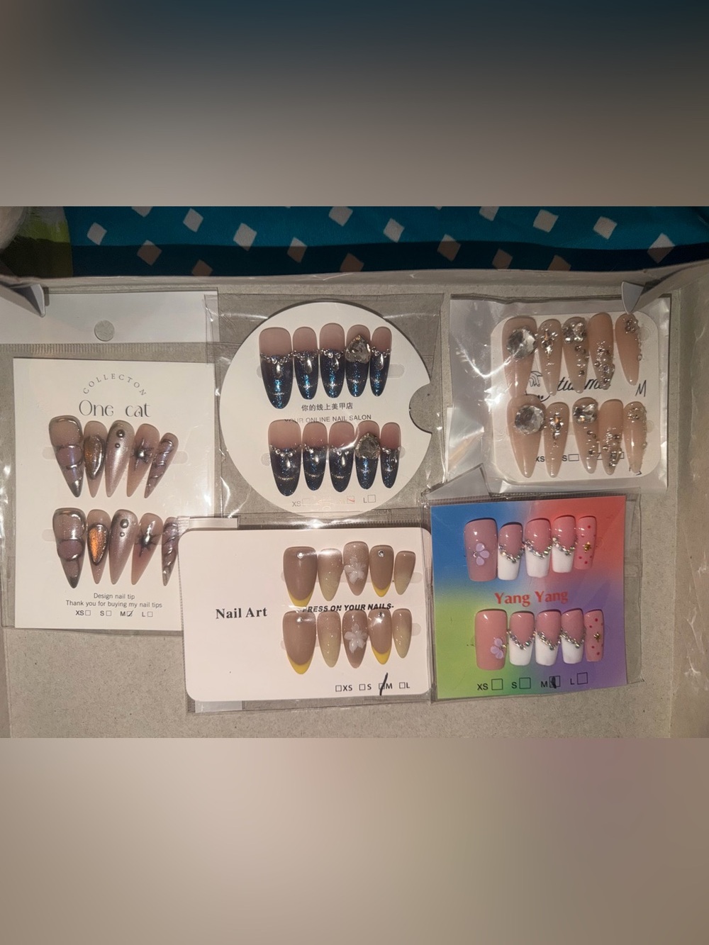 Press-On Stiletto Nail Set with Nude and Metallic Accents/Medium